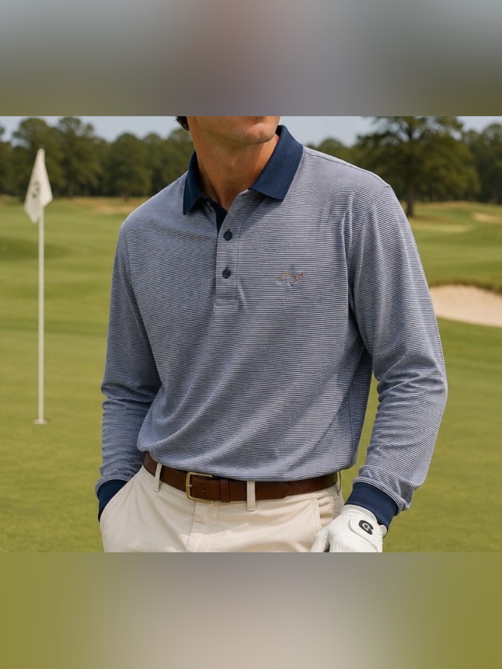 Greg Norman For Tasso Elba Play Dry Shirt Men's XL Long Sleeve Blue Stripes Golf